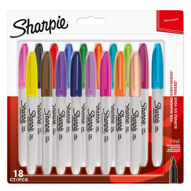 Sharpie 1996112 Permanent Assorted colour Markers Fine Point Pack of 18 1996112