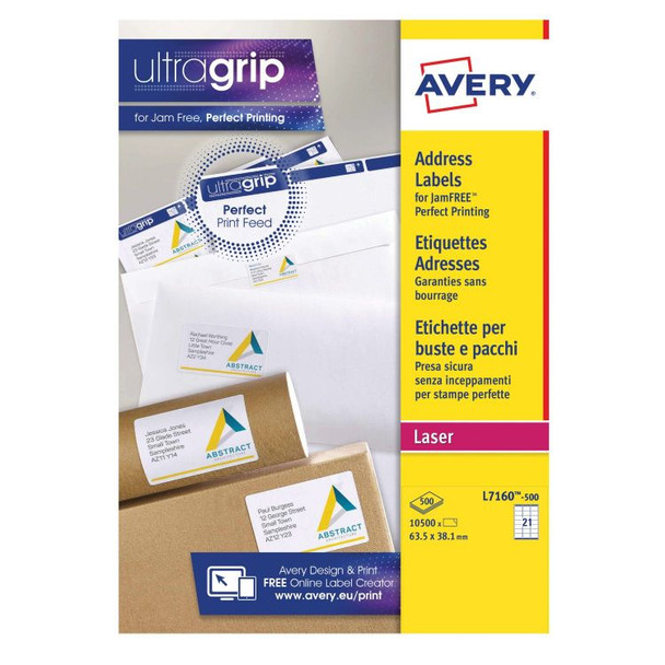 Avery L7160-500 Address Labels 500 sheets - 21 Labels per Sheet AVERYL7160-500
