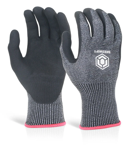 Beeswift Micro Foam Nitrile Cut Level 5 Gloves Black Size XXL KS5XXL