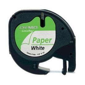 Dymo 91200 12mmx4m Black On White Paper Tape 91200