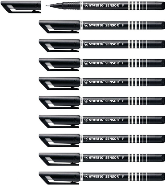 Stabilo SENSOR fine Fineliner with Cushioned F-Tip Pack of 10 Black SENSOR10BLACK