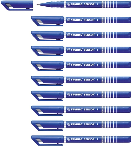 Stabilo SENSOR fine Fineliner with Cushioned F-Tip Pack of 10 Blue SENSOR10BLUE