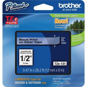 Brother Labelling Tape 12Mm. Label Colour: Black On Transparent Type: Continuous TZE131