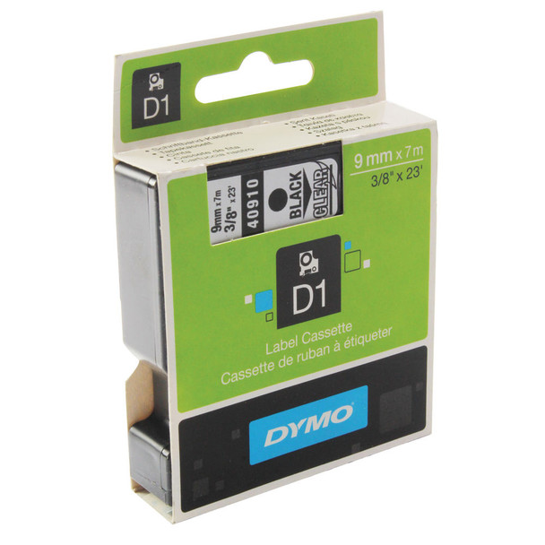 Dymo 40910 LabelMaker D1 Tape 9mm x 7m Black on Clear S0720670 ES40910