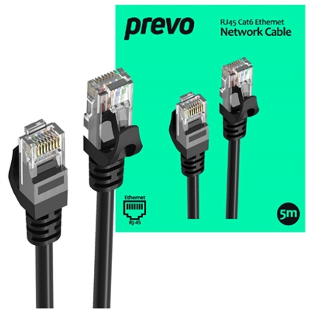 Prevo CAT6-BLK-5M Network Cable Rj45 M To Rj45 M Cat6 5M Black Oxygen Free Coppe CAT6-BLK-5M