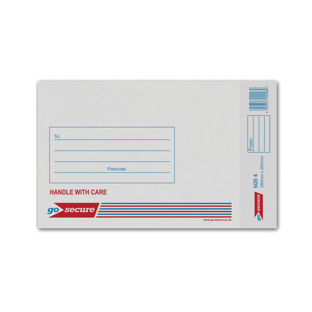 GoSecure Bubble Lined Envelope Size 4 180x265mm White Pack of 100 KF71449 KF71449