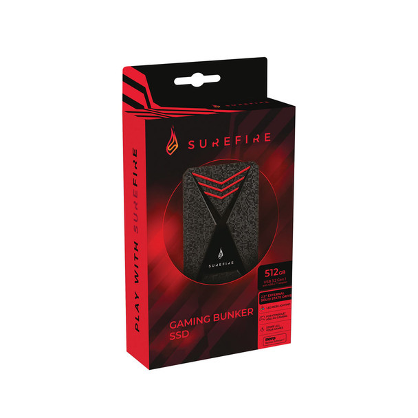 SureFire Bunker Gaming SSD USB 3.2 Gen 1 512GB Black 12+ Games 53683 SUF53683