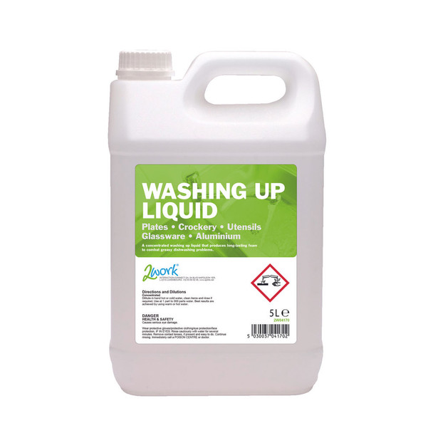 2Work Gentle Washing Up Liquid Fresh Scent 5 Litre Bulk Bottle 432 2W04170