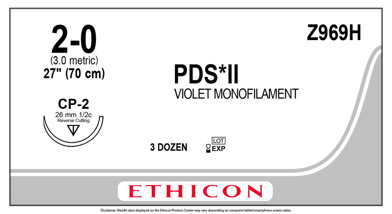 Sutures Ethicon Pds Ii (Polydioxanone) Reverse Cutting Size 2-0 27 Violet Monofilament Needle Cp-2 1/2 Circle 3 Dz/Bx