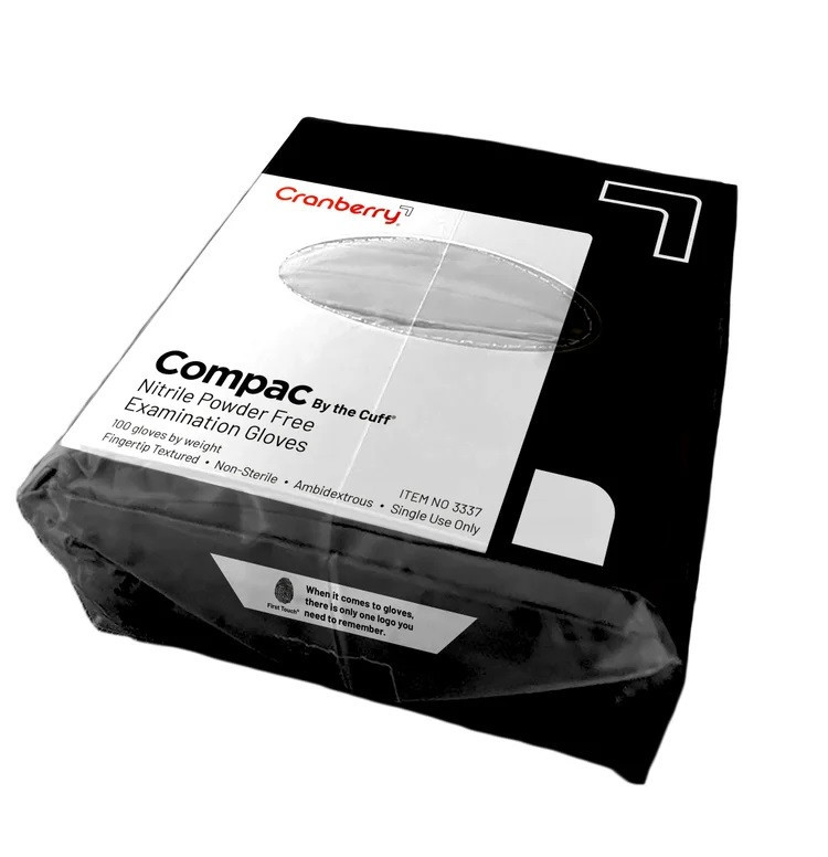 Nitrile Exam Gloves Cranberry Compac By the Cuff Powder Free, 100/Pkg
