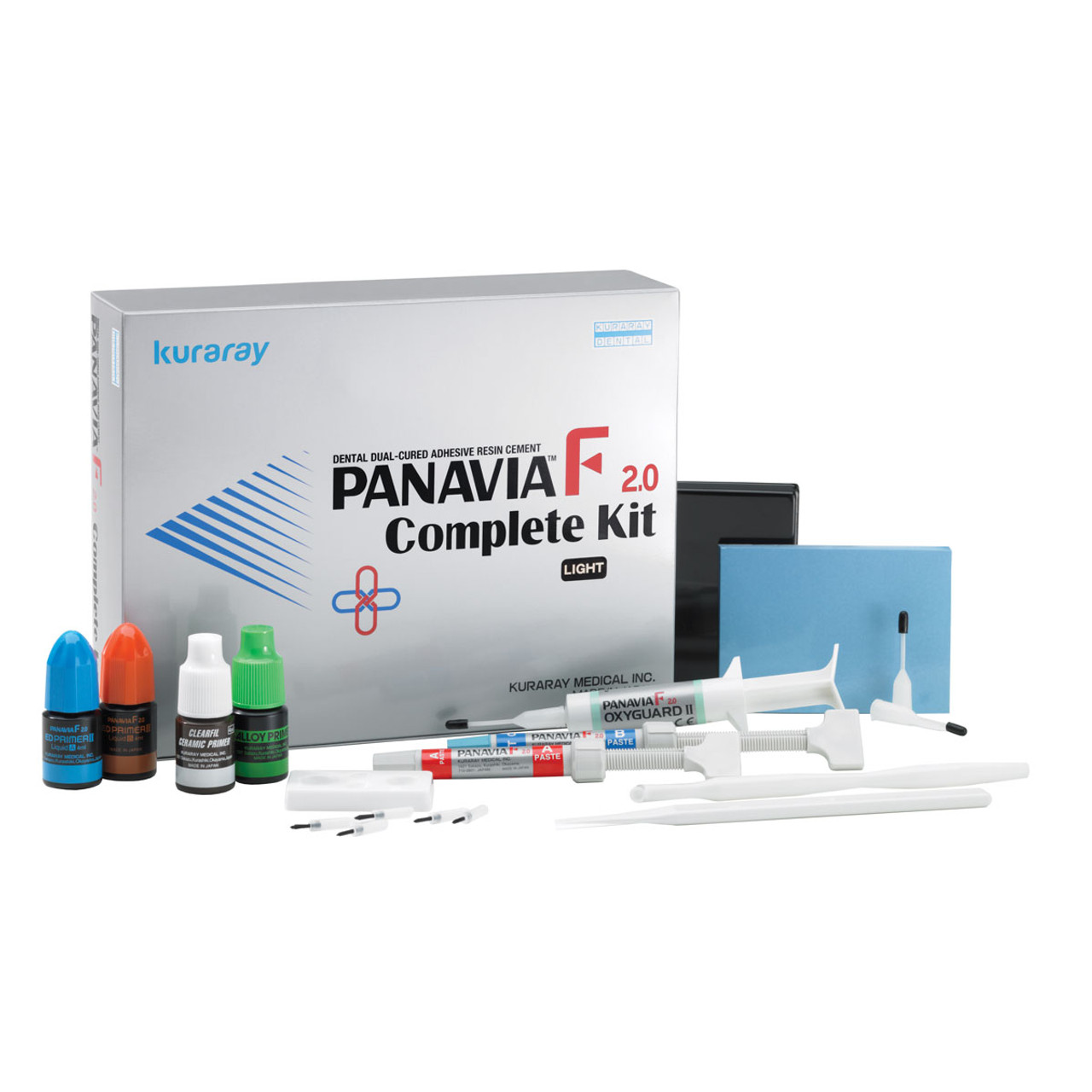 Kuraray - Panavia F 2.0 Complete Kit - Opaque; 1 x A Paste, 1 x B Paste, 1 x ED Primer II Liquid A, 1 x ED Primer II Liquid B and accessories
