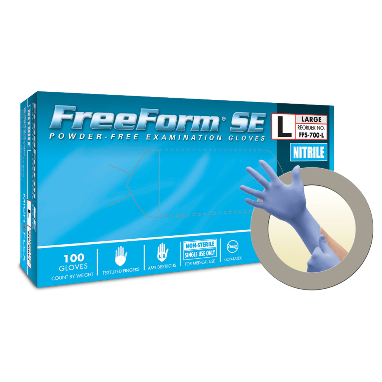 Microflex - FreeForm Extended Cuff Nitrile Latex Free Powder Free NS Exam Gloves - Large