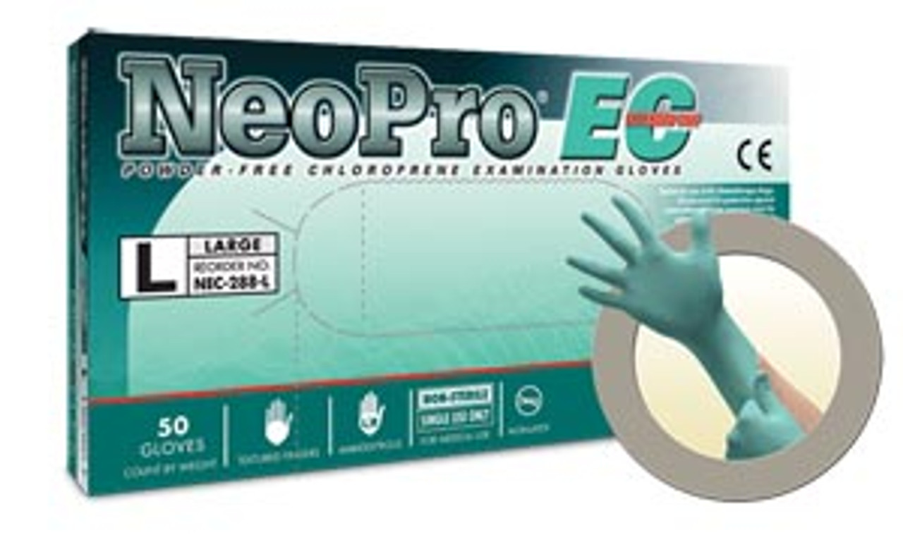 Microflex - EC Chloroprene Latex-Free Powder-Free Non-Sterile Green Textured Finger Exam Gloves - Large