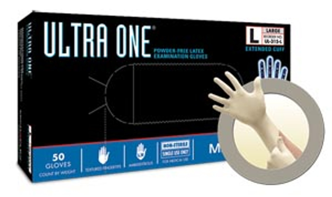 MICROFLEX - ULTRA ONE POWDER-FREE EXTENDED CUFF LATEX EXAM GLOVES - X-Large