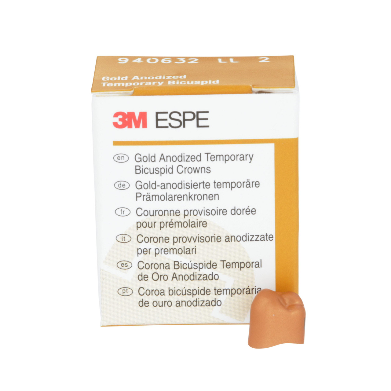 3M Gold Anodized Temporary Bicuspid Crowns Lower Left Second Bicuspid Size 2 5Bx