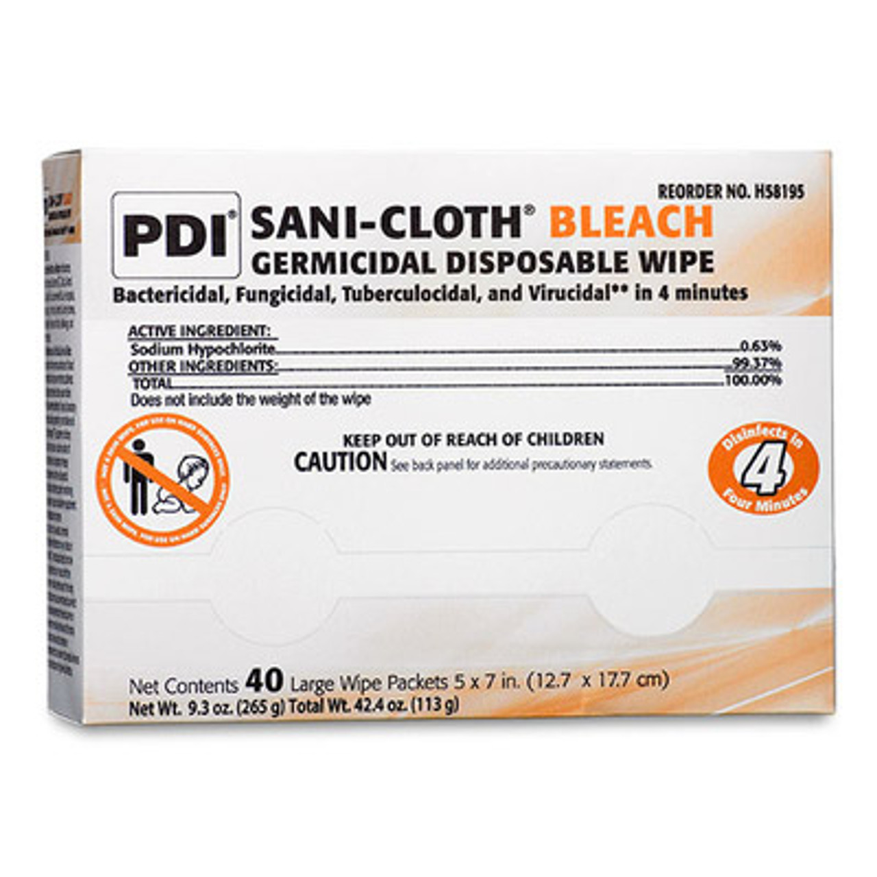 PDI SANI-CLOTH BLEACH GERMICIDAL DISPOSABLE WIPE, H58195