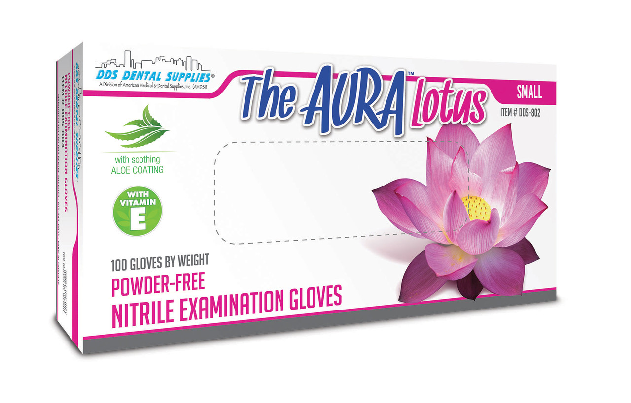 Aura Lotus P.F. Nitrile Premium Gloves, S, 100/bx, DDS-802 by DDS Dental Supplies