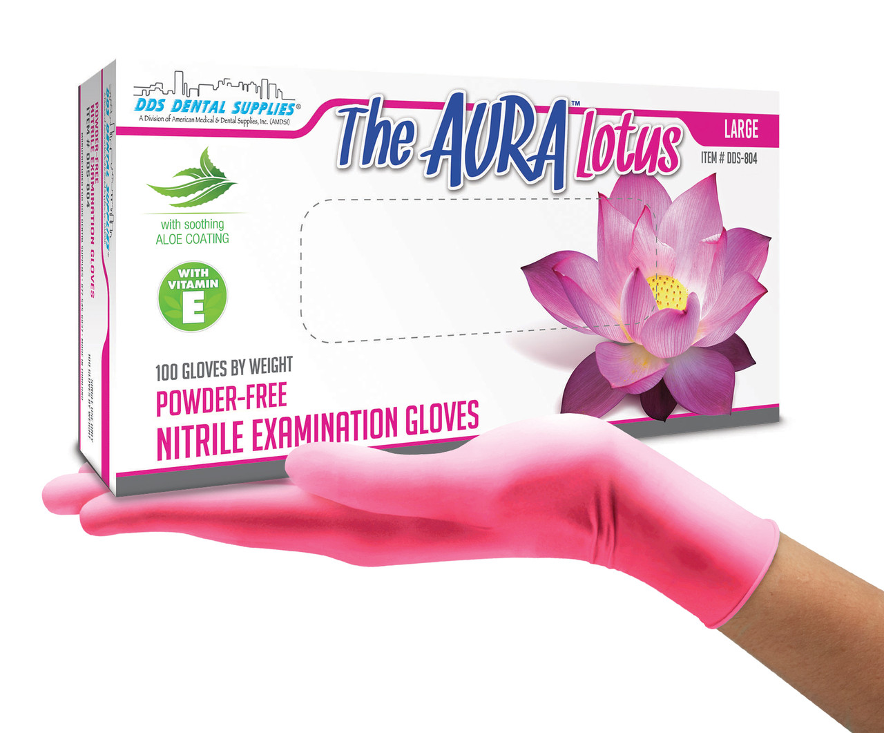 Aura Lotus P.F. Nitrile Premium Gloves, L, 100/bx