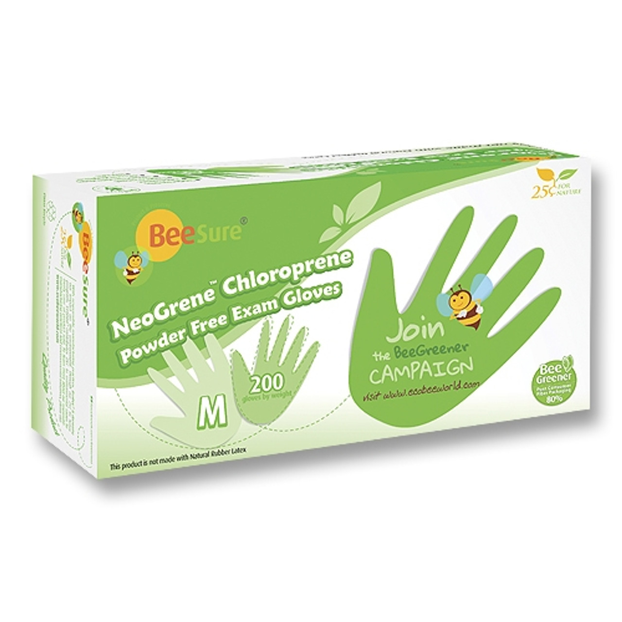 BeeSure NeoGrene Chloroprene Powder Free Exam Gloves - Medium, Pro2 Solutions, BE1187