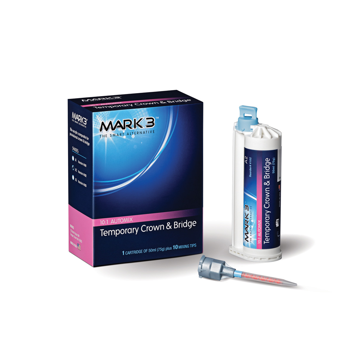 Temporary Crown & Bridge A2 10:1 50ml. Cartridge (75gm.) & 10 Tips - MARK3