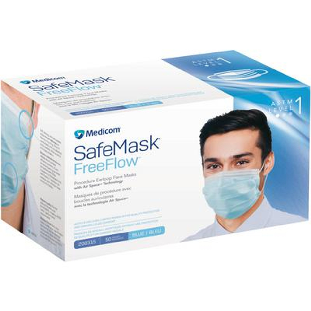 SafeMask FreeFlow Procedure Face Mask ASTM Level 1 Blue Box of 50