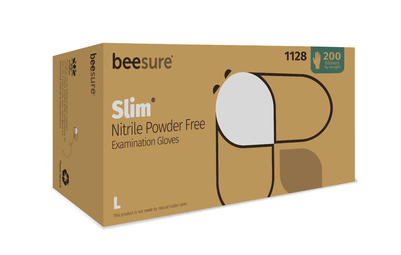 BeeSure Slim Soft White Nitrile Exam Glove (L) 200Bx