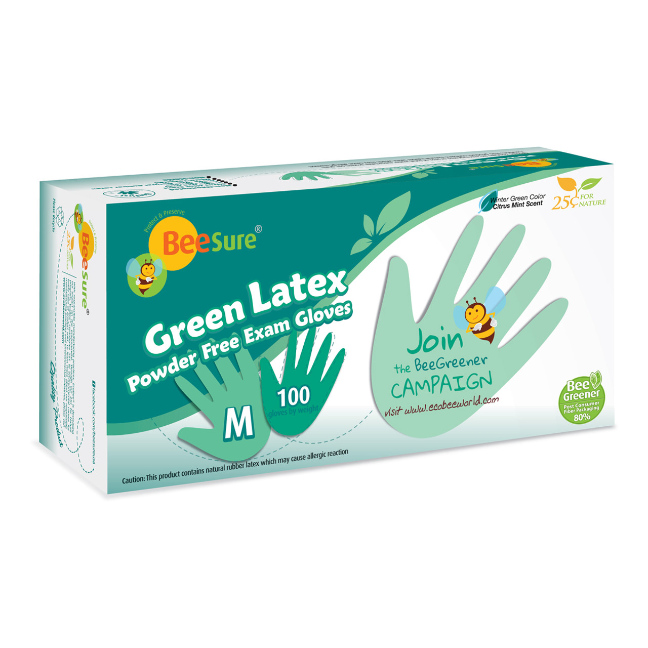 KNK - BeeSure Green Mint Powder Free Latex Glove - Medium