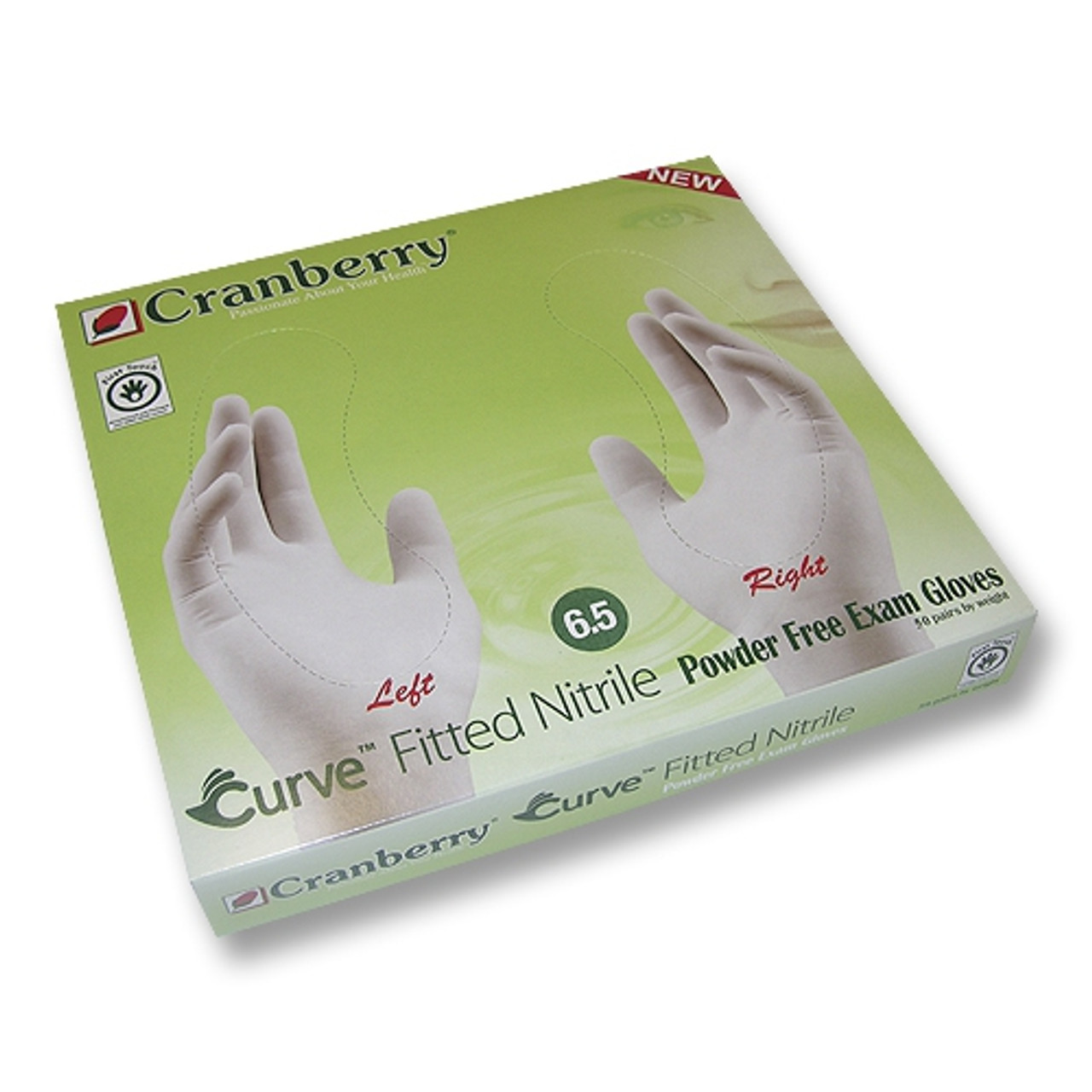 Cranberry Curve White Nitrile, Pwd-Free Fitted Glove S/M - 7.0, 50prs/bx