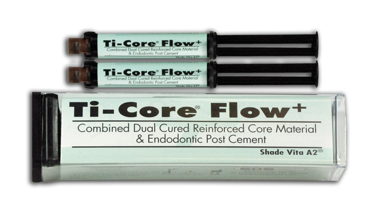 Ti-Core Flow + Automix Ea -2 Auto-Mix Syringes (each containing 4.5 gm base, 4.5 gm catalyst), 20 mixing tips, 20 intra oral