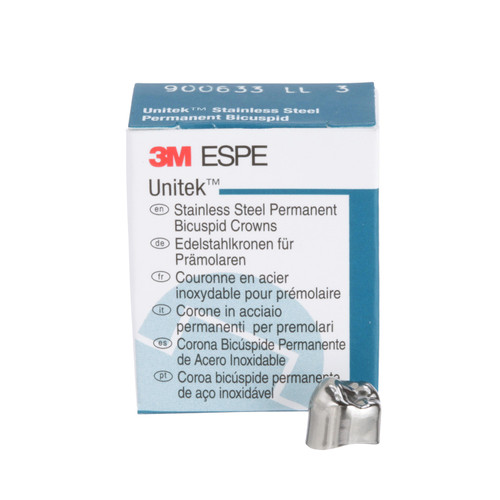 3M Unitek SS Permanent Bicuspid Crowns Lower Left Second Bicuspid Size 3 5Bx 3M Unitek SS Permanent Bicuspid Crowns Lower Left Second Bicuspid Size 3 5Bx