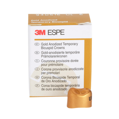 3M Gold Anodized Temporary Bicuspid Crowns Upper Left First Bicuspid Size 6 5Bx 3M Gold Anodized Temporary Bicuspid Crowns Upper Left First Bicuspid Size 6 5Bx