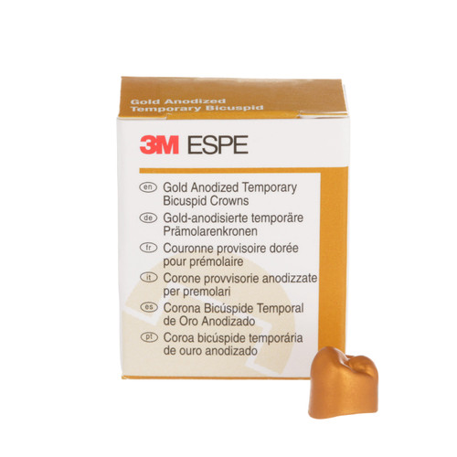 3M Gold Anodized Temporary Bicuspid Crowns Lower Right First Bicuspid Size 6 5Bx 3M Gold Anodized Temporary Bicuspid Crowns Lower Right First Bicuspid Size 6 5Bx