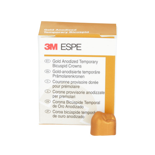 3M Gold Anodized Temporary Bicuspid Crowns Lower Right Second Bicuspid Size 5 5Bx 3M Gold Anodized Temporary Bicuspid Crowns Lower Right Second Bicuspid Size 5 5Bx