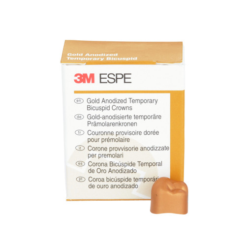 3M Gold Anodized Temporary Bicuspid Crowns Lower Right Second Bicuspid Size 4 5Bx 3M Gold Anodized Temporary Bicuspid Crowns Lower Right Second Bicuspid Size 4 5Bx