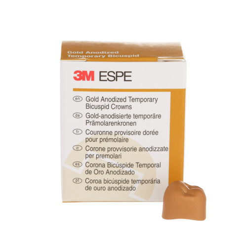 3M Gold Anodized Temporary Bicuspid Crowns Lower Right Second Bicuspid Size 6 5Bx 3M Gold Anodized Temporary Bicuspid Crowns Lower Right Second Bicuspid Size 6 5Bx