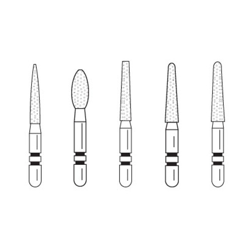 Premier - Two Striper Round-end Taper Diamonds Friction Grip Burs - Asst. Premier - Two Striper Round-end Taper Diamonds Friction Grip Burs - Asst.