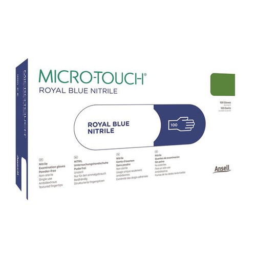 ANSELL MICRO-TOUCH ROYAL BLUE NITRILE EXAM GLOVE, 313029060