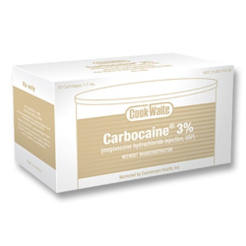 Cook Waite Carbocaine Mepivacaine HCl 3% Plain Tan 50/Bx by DDS Dental Supplies Cook Waite Carbocaine Mepivacaine HCl 3% Plain Tan 50/Bx by DDS Dental Supplies