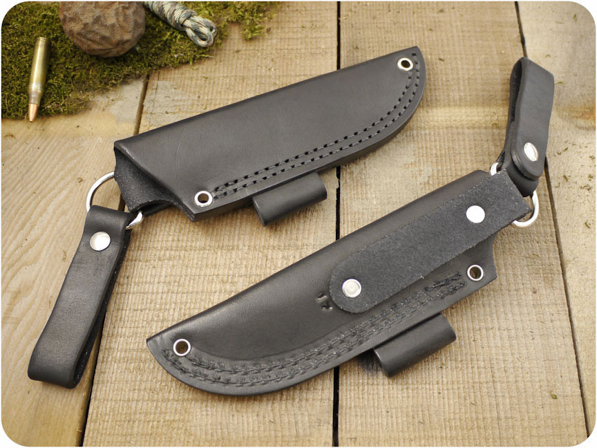 Battle Horse Knives 17 Pouch Style DRing Dangler Sheath w/ Firesteel Loop, Right Hand Black