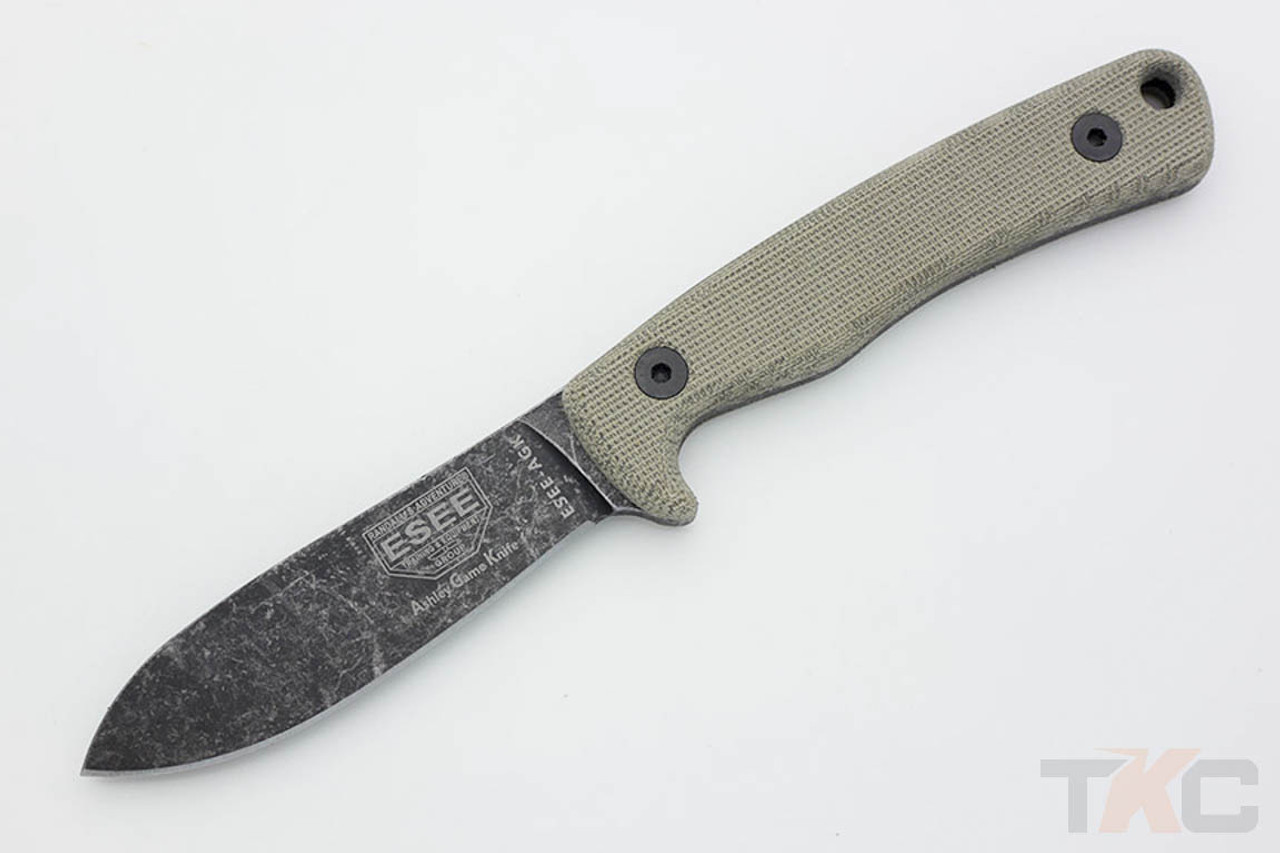 Esee Ashley Game Knife 1095 Carbon Steel Black Oxide Stone Washed Finish Canvas Micarta Handle