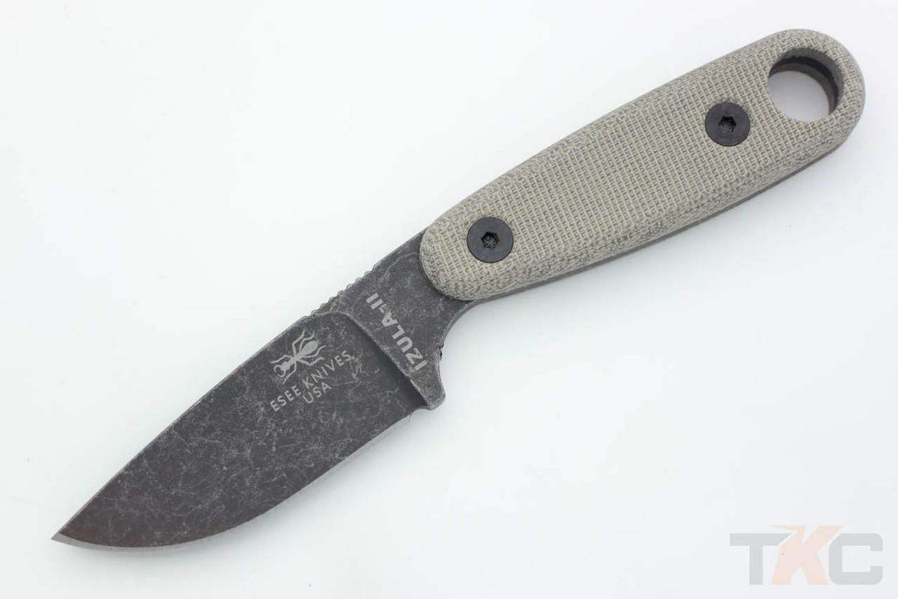 IZULA-II-B-BO Fixed Blade Neck Knife BLACK OXIDE Blade & Green Canvas