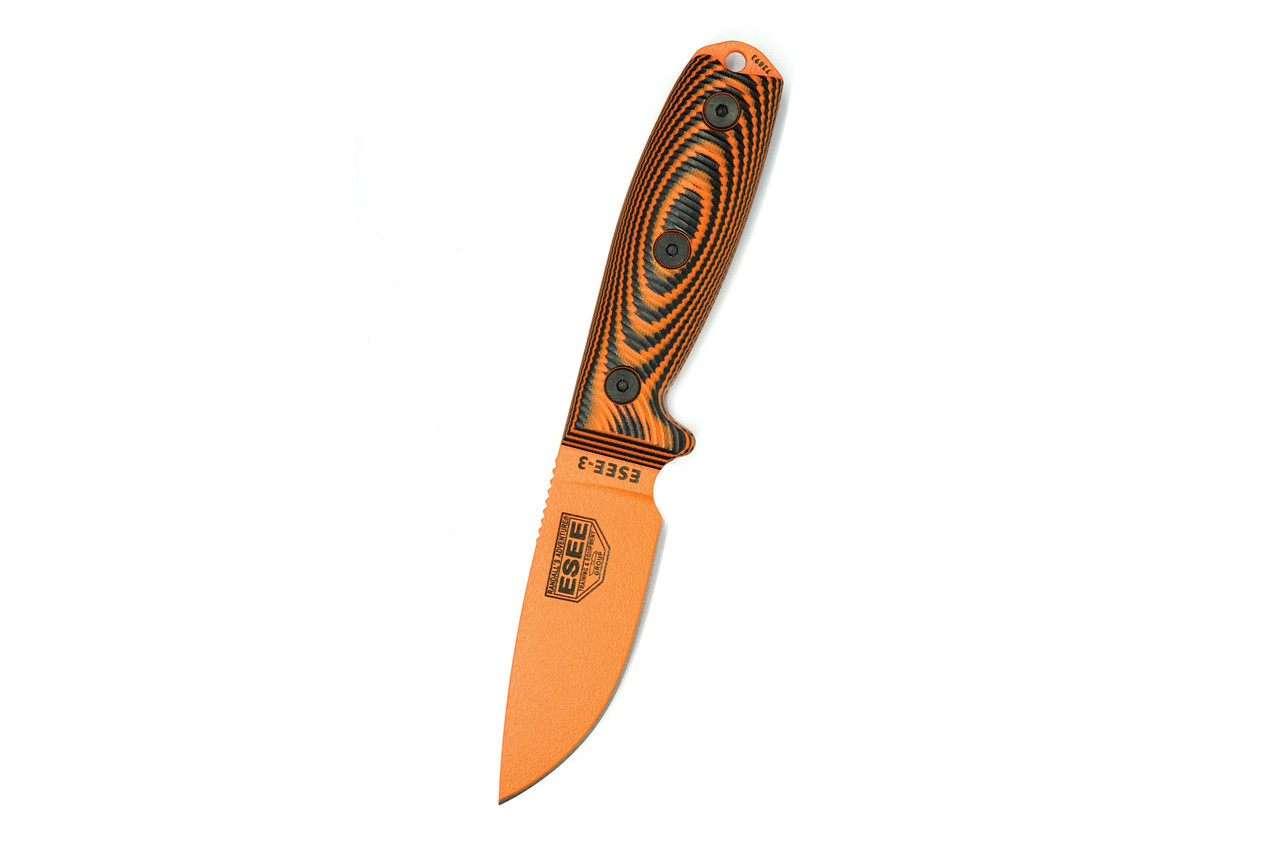 ESEE Knives 3 - 3PMOR-006 - 1095 Carbon Steel Orange Blade - Orange and  Black G10 3D Handle 