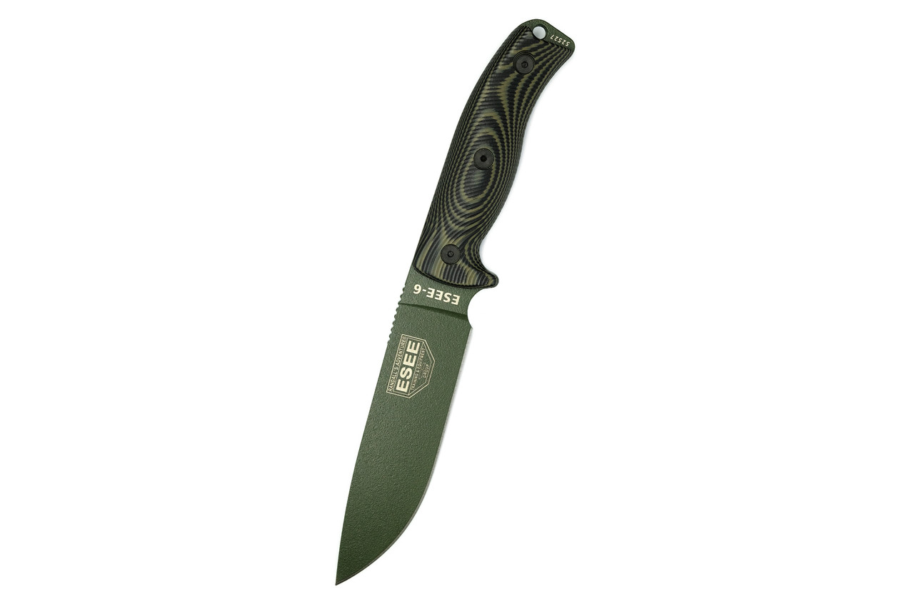 Esee Knives 6 6pod 003 1095 Carbon Steel Desert Green Blade Green And Black 3d Handle Black Sheath