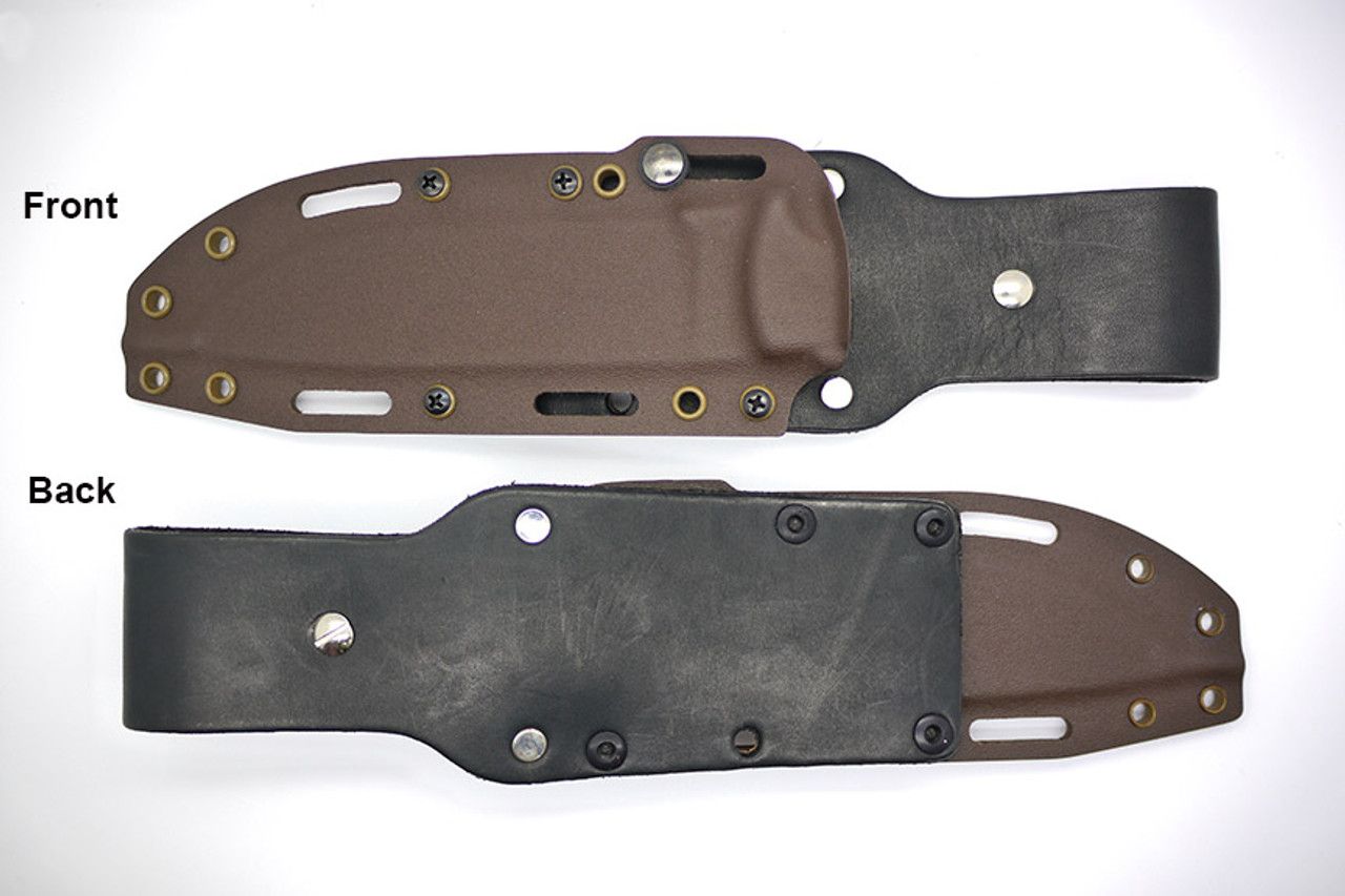 TKC: ESEE 6 Kydex Sheath w/ Slide Lock and Leather Backer, Chocolate Brown  w/ Tan Rivets