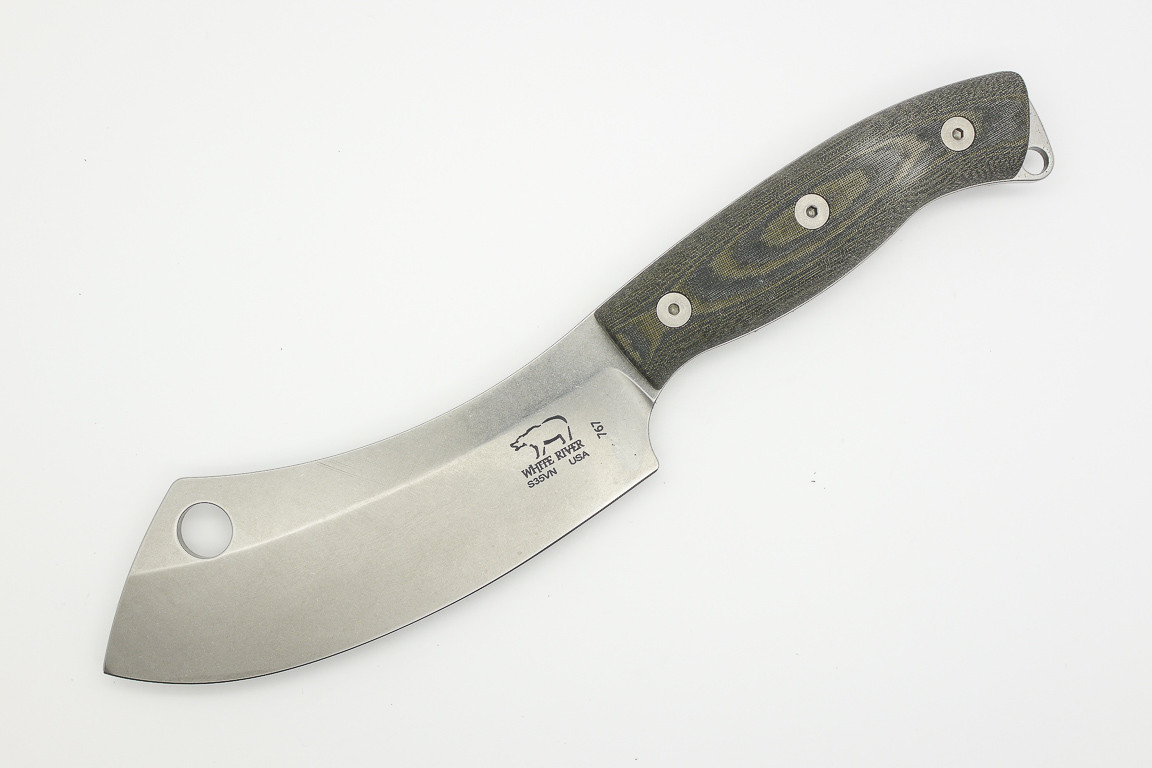 White River Knives Camp Cleaver Black and Olive Drab Linen Micarta Handle