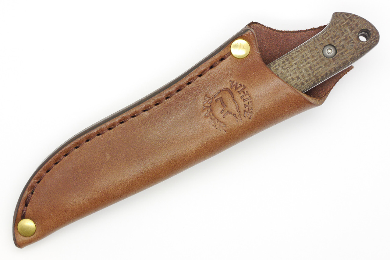 White River Knives Small Game Knife Natural Burlap Micarta hunting knife,  Owen Baker Jr. design