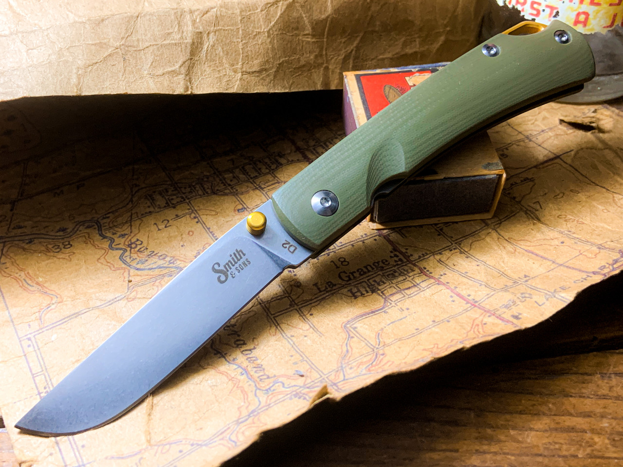 Smith & Sons Ox Sodbuster D2 OD Green G10 Liner Lock Folding Knife