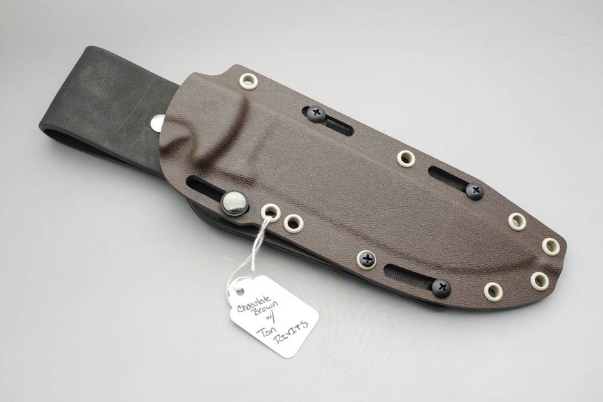 TKC ESEE 6 Kydex Sheath w/ Slide Lock and Leather Backer, Chocolate Brown w/ Tan Rivets