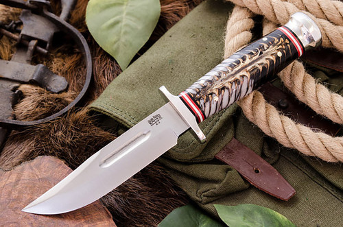 Bark River Knives - Boone - Black & White Pine Cone Handle - Brass Pins