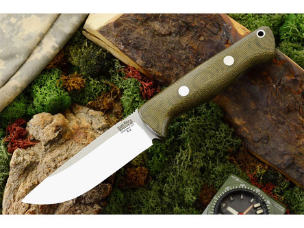 Bark River Knives: Bravo 1 Rampless Field Knife, A2 Steel, Fixed Blade Knife w/ Green Canvas Micarta Handle